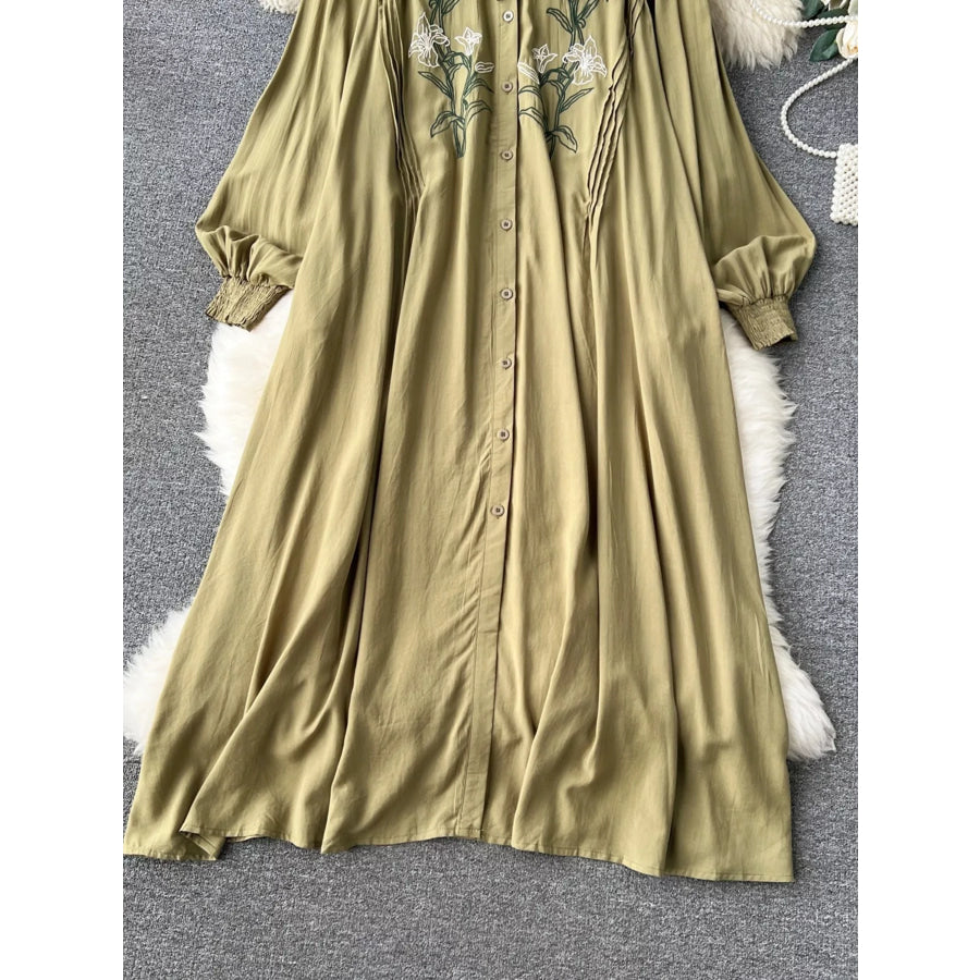 Floral Button Front Long Sleeve Dress Apparel and Accessories