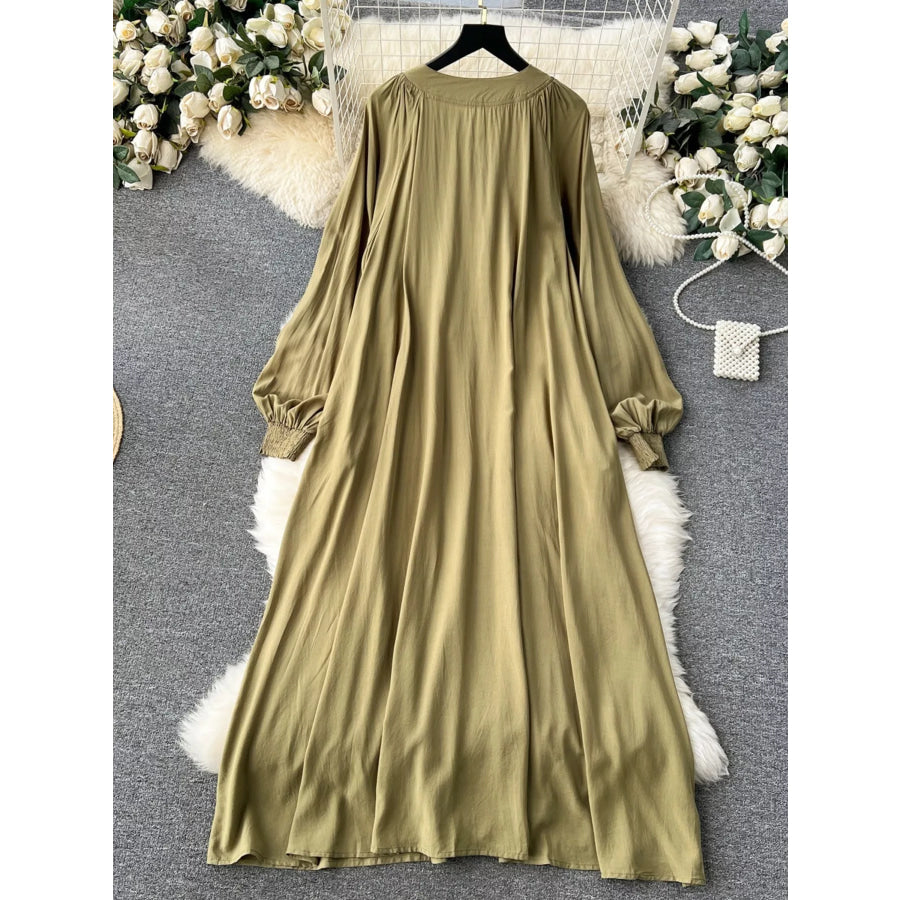 Floral Button Front Long Sleeve Dress Apparel and Accessories