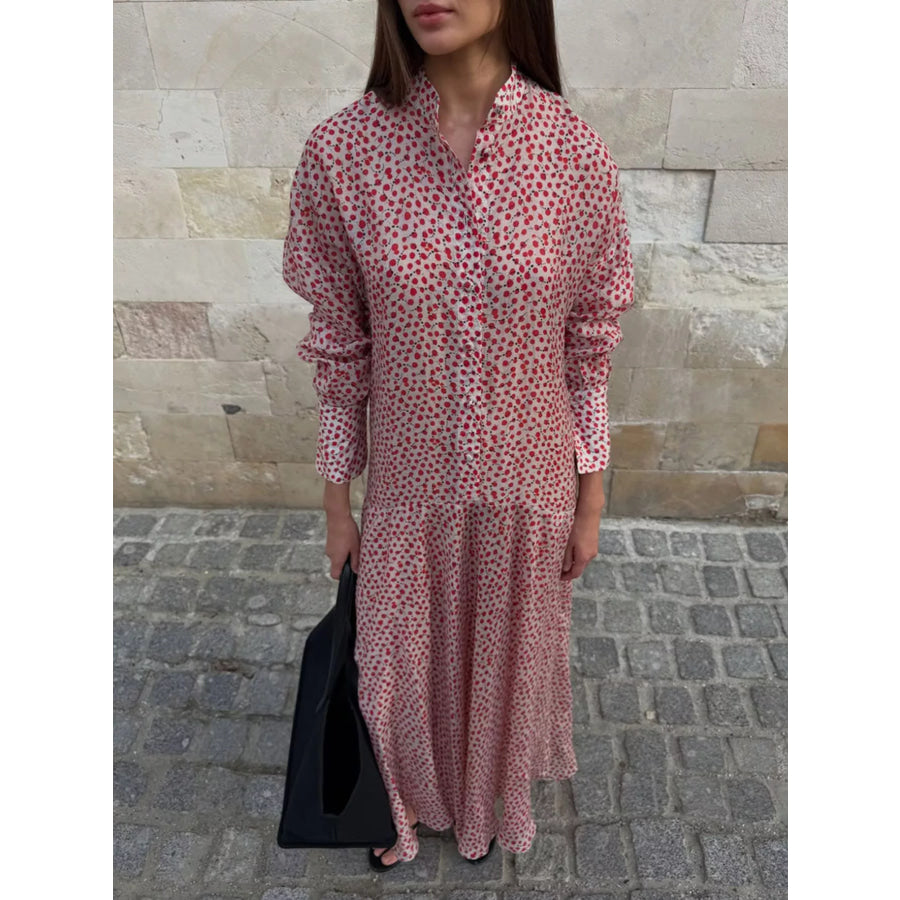 Floral Button Front Long Sleeve Dress Apparel and Accessories