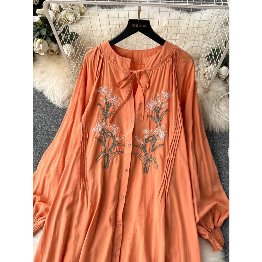 Floral Button Front Long Sleeve Dress Apparel and Accessories