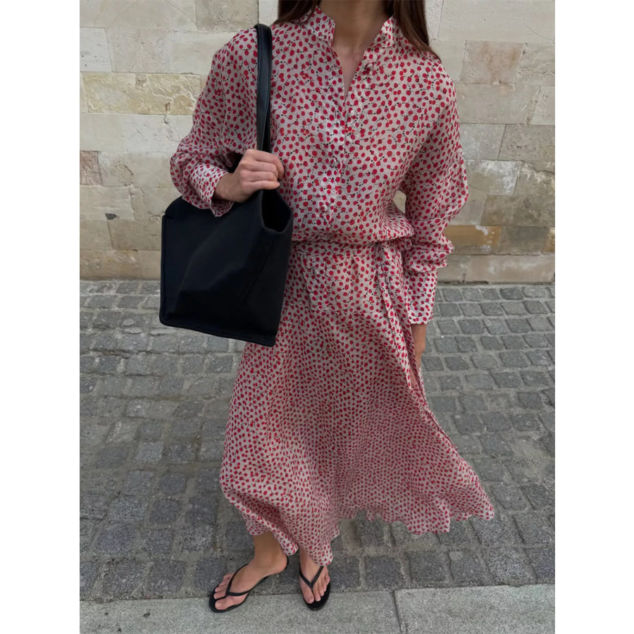 Floral Button Front Long Sleeve Dress Apparel and Accessories