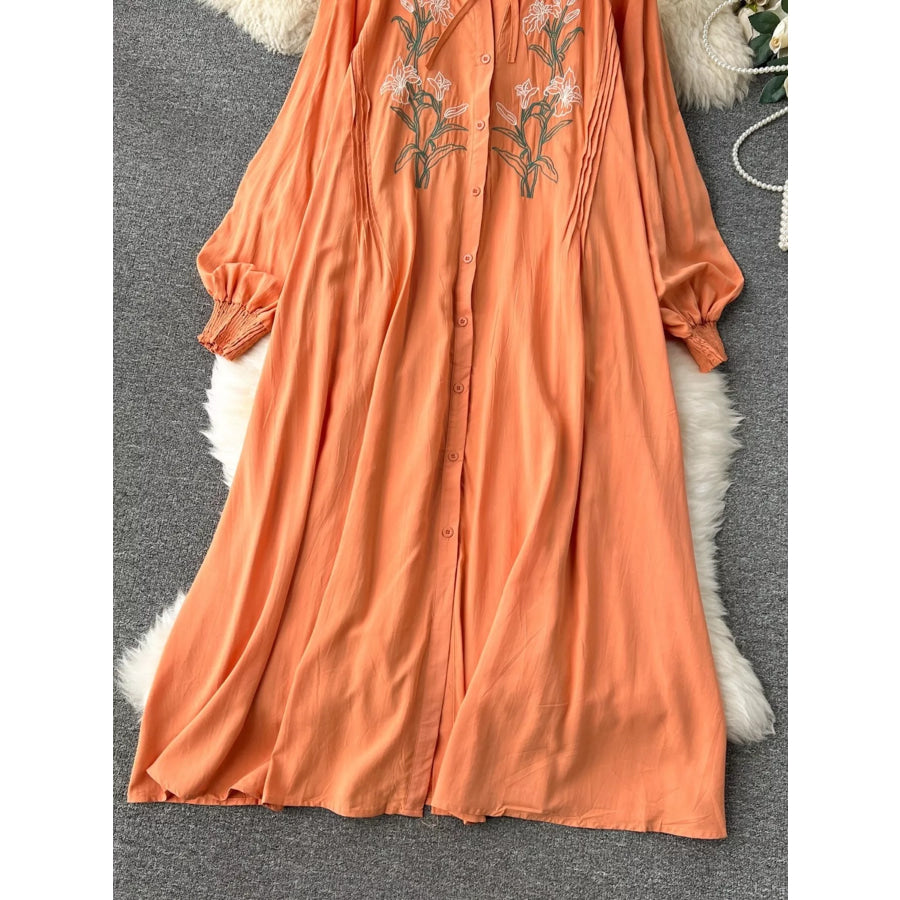 Floral Button Front Long Sleeve Dress Apparel and Accessories