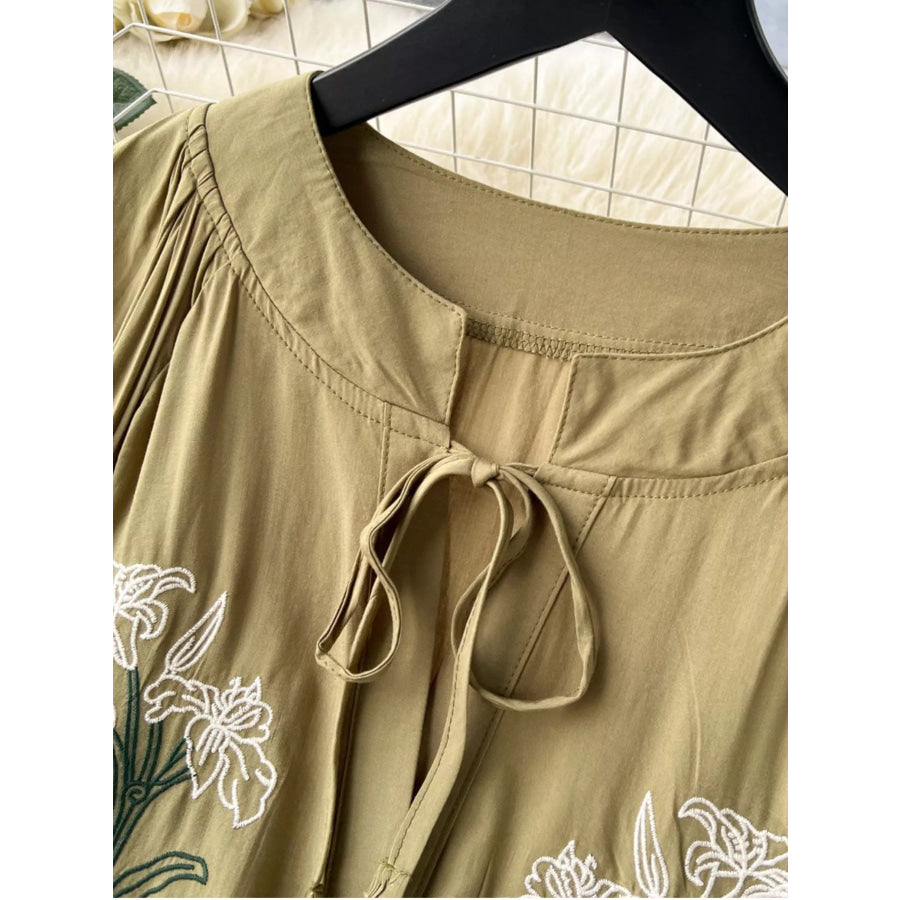 Floral Button Front Long Sleeve Dress Apparel and Accessories