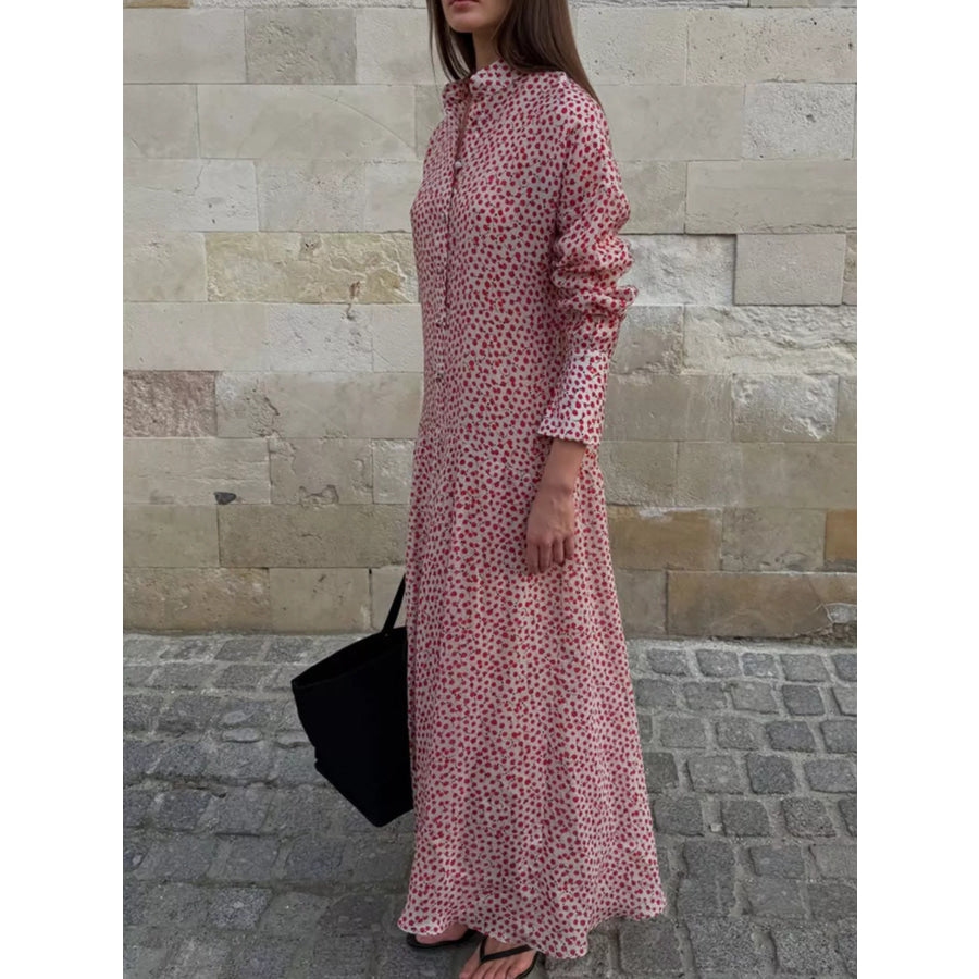 Floral Button Front Long Sleeve Dress Dusty Pink / S Apparel and Accessories