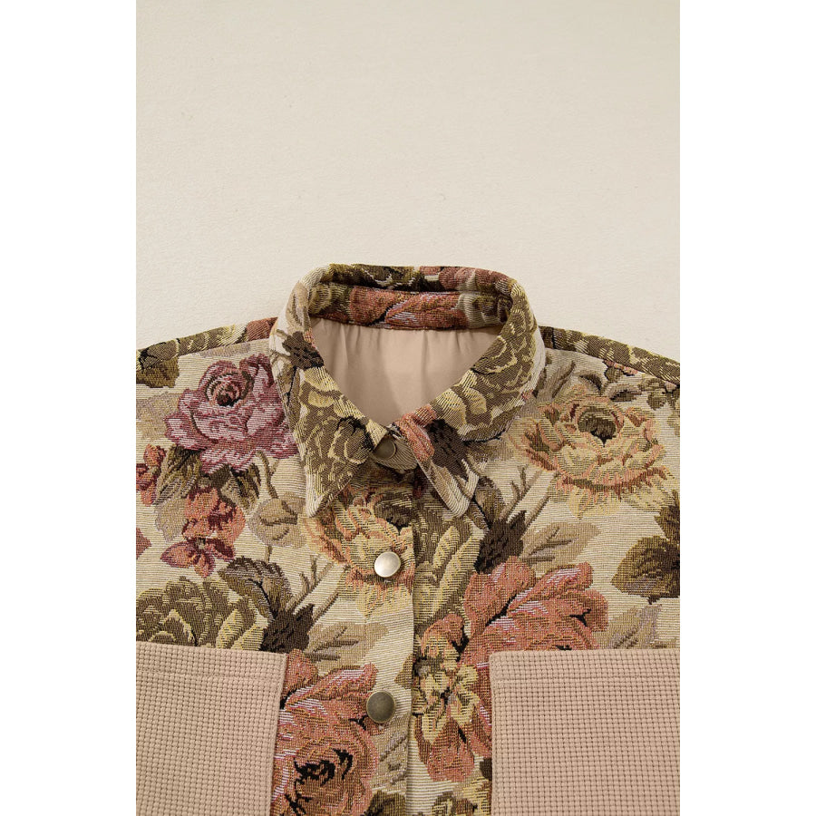 Floral Button Up Long Sleeve Shacket Apparel and Accessories