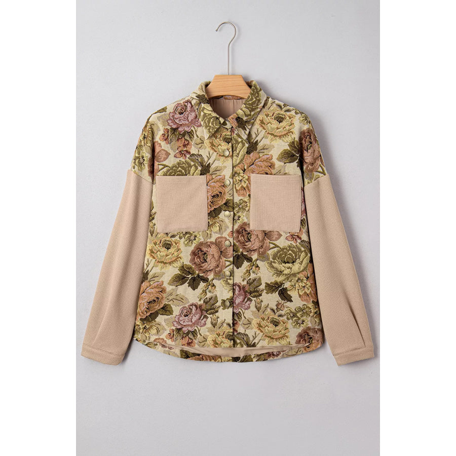 Floral Button Up Long Sleeve Shacket Apparel and Accessories