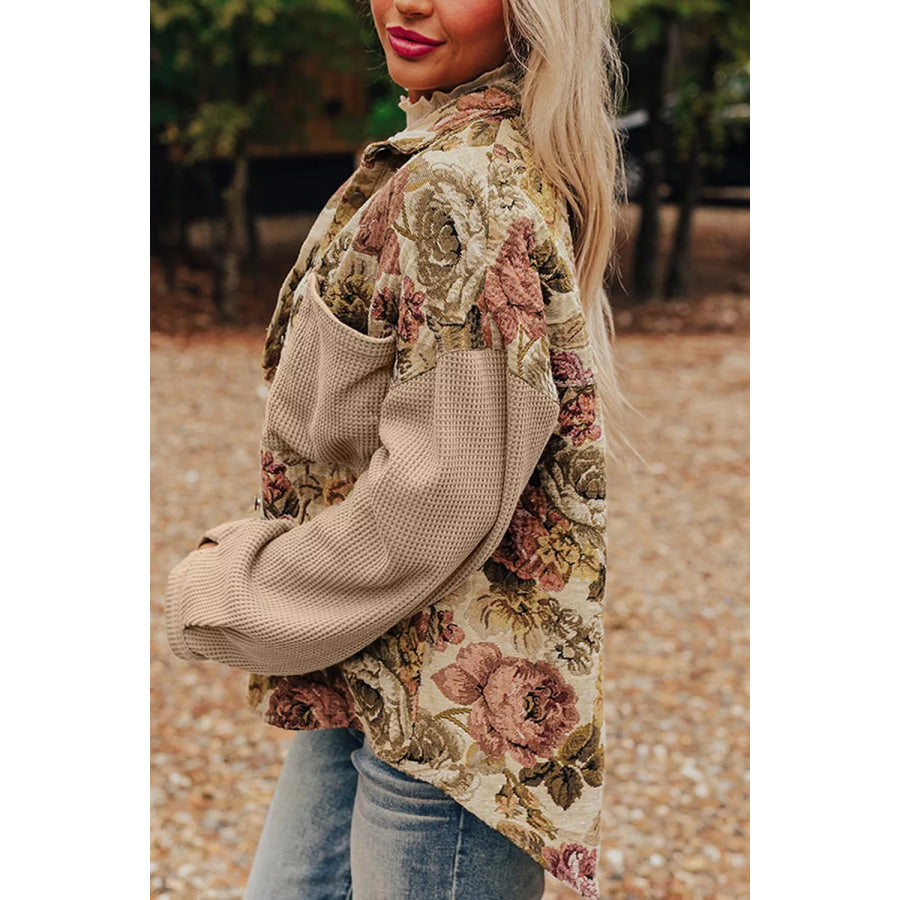 Floral Button Up Long Sleeve Shacket Apparel and Accessories