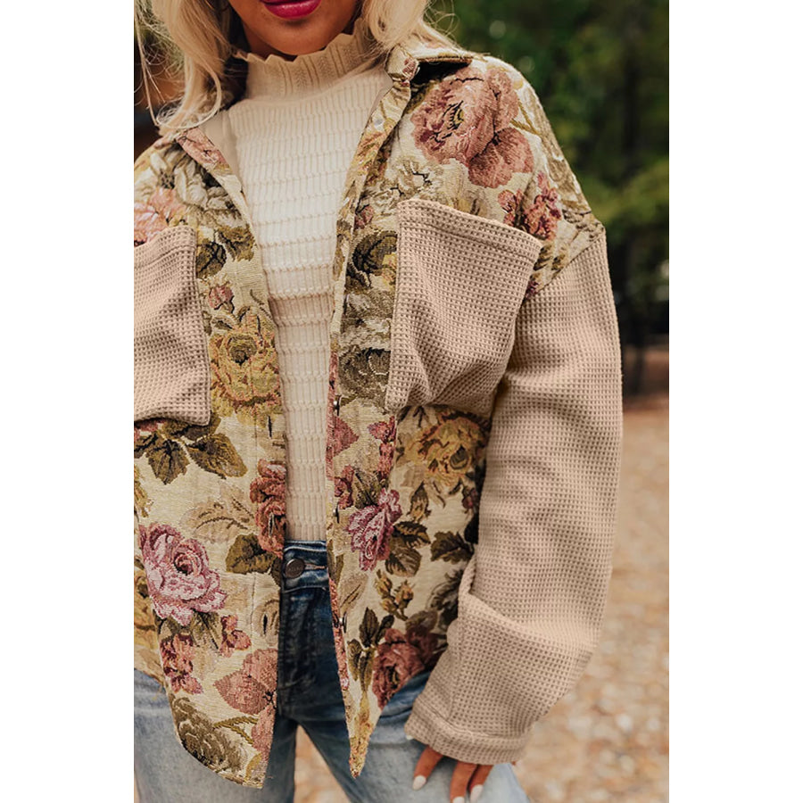 Floral Button Up Long Sleeve Shacket Apparel and Accessories