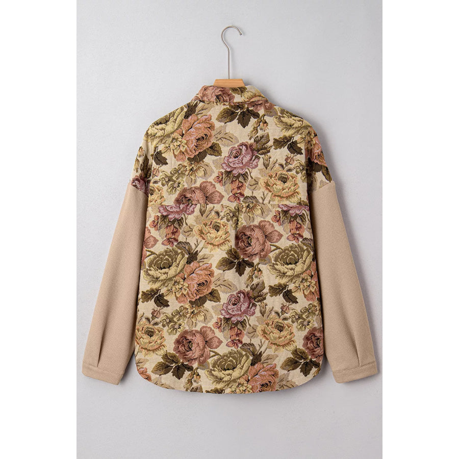 Floral Button Up Long Sleeve Shacket Apparel and Accessories