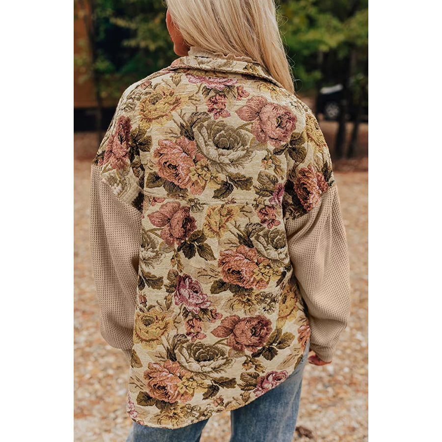 Floral Button Up Long Sleeve Shacket Apparel and Accessories