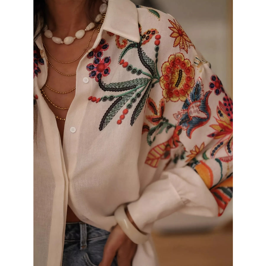 Floral Button Up Long Sleeve Shirt Apparel and Accessories