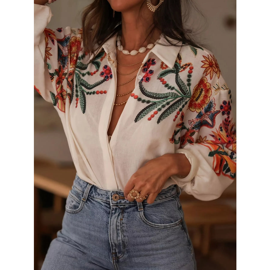 Floral Button Up Long Sleeve Shirt Apparel and Accessories