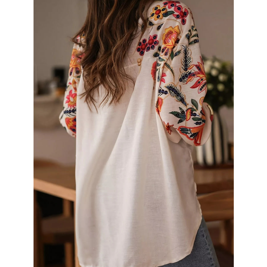 Floral Button Up Long Sleeve Shirt Apparel and Accessories