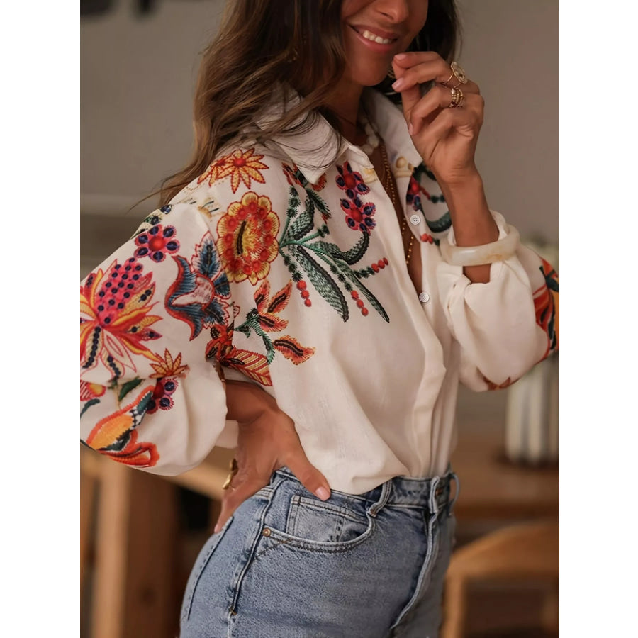 Floral Button Up Long Sleeve Shirt Apparel and Accessories