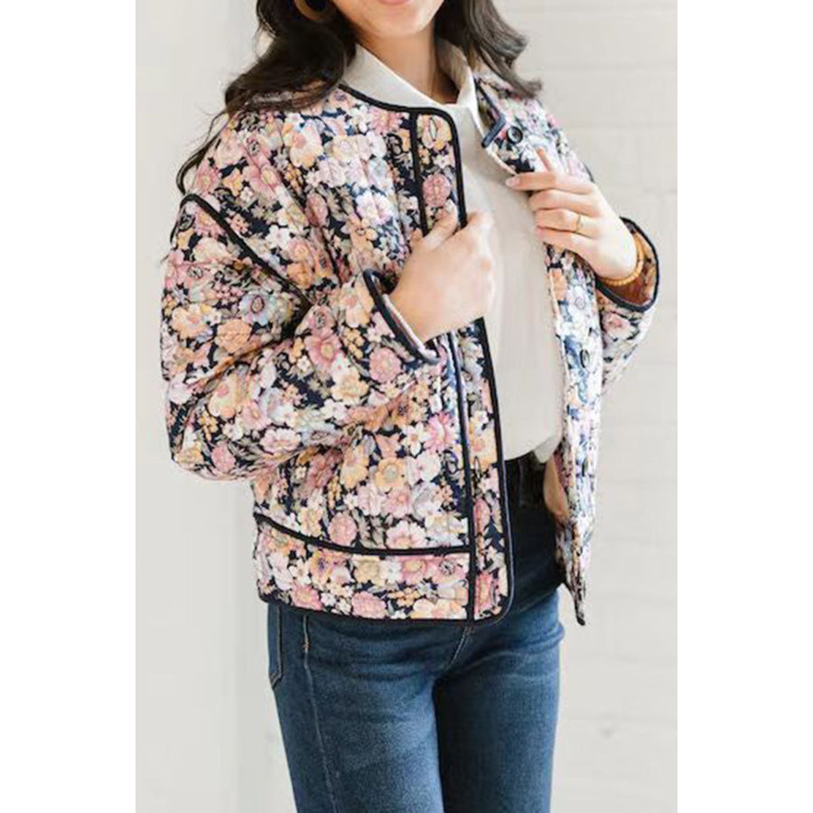 Floral Button Up Long Sleeve Winter Coat Apparel and Accessories