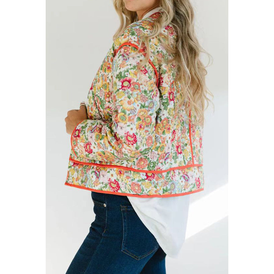 Floral Button Up Long Sleeve Winter Coat Apparel and Accessories