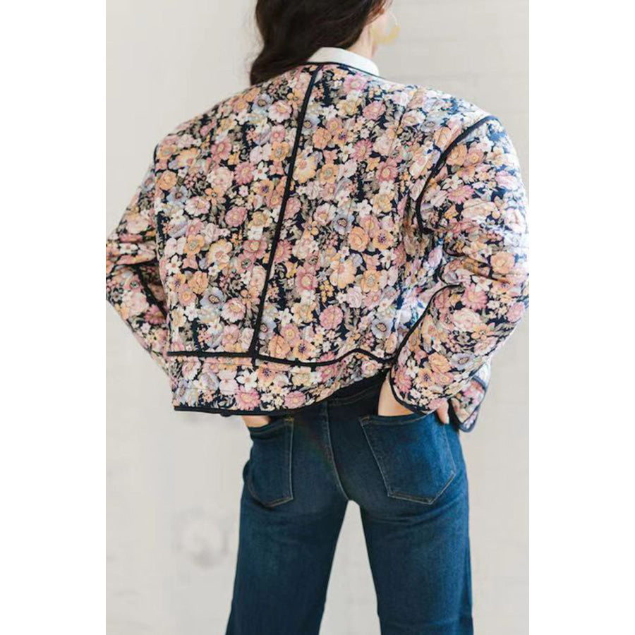 Floral Button Up Long Sleeve Winter Coat Apparel and Accessories