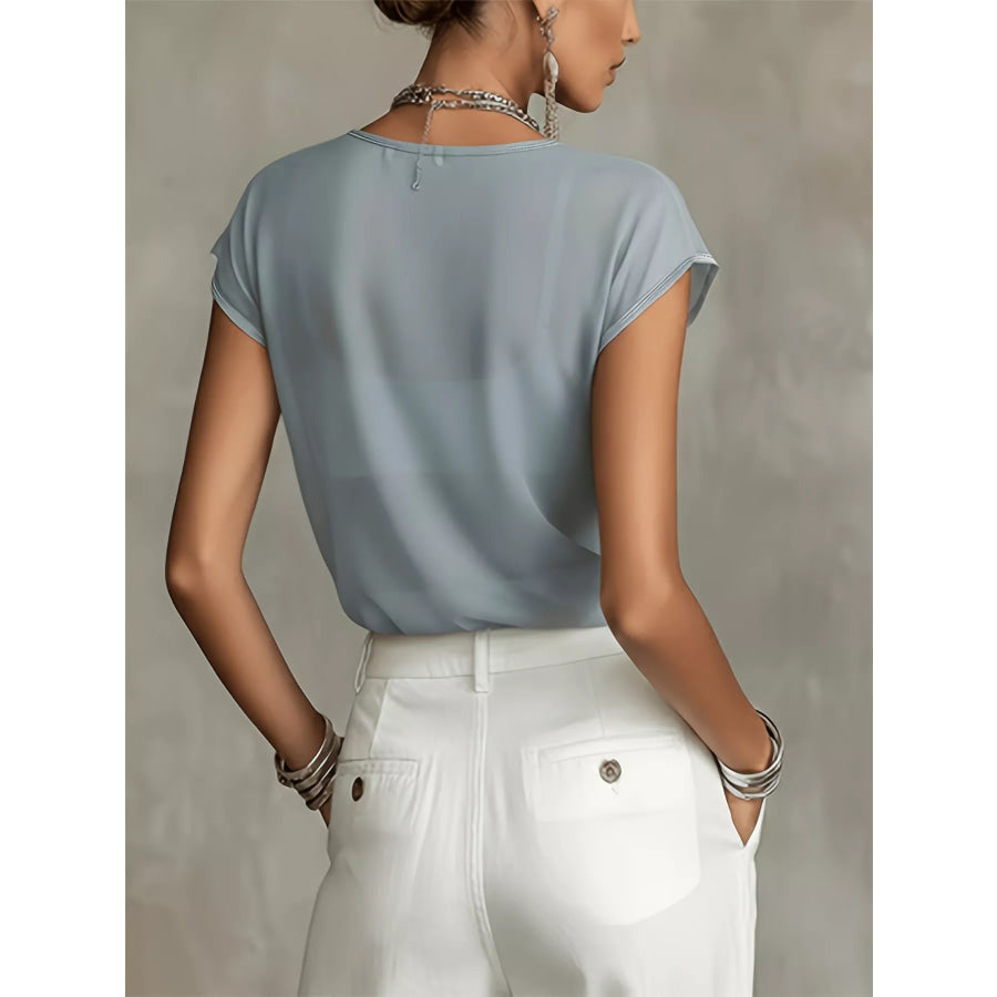 Floral Cap Sleeves Sheer Blouse Apparel and Accessories