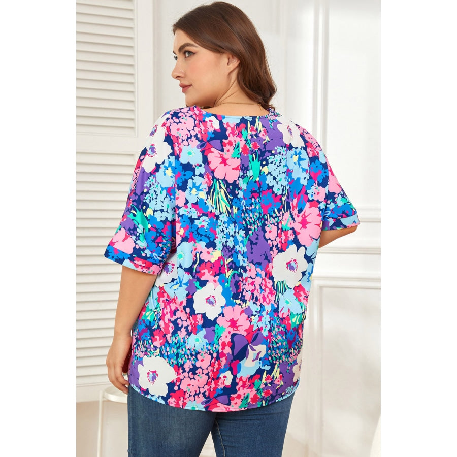 Floral Center Seam V-Neck Blouse