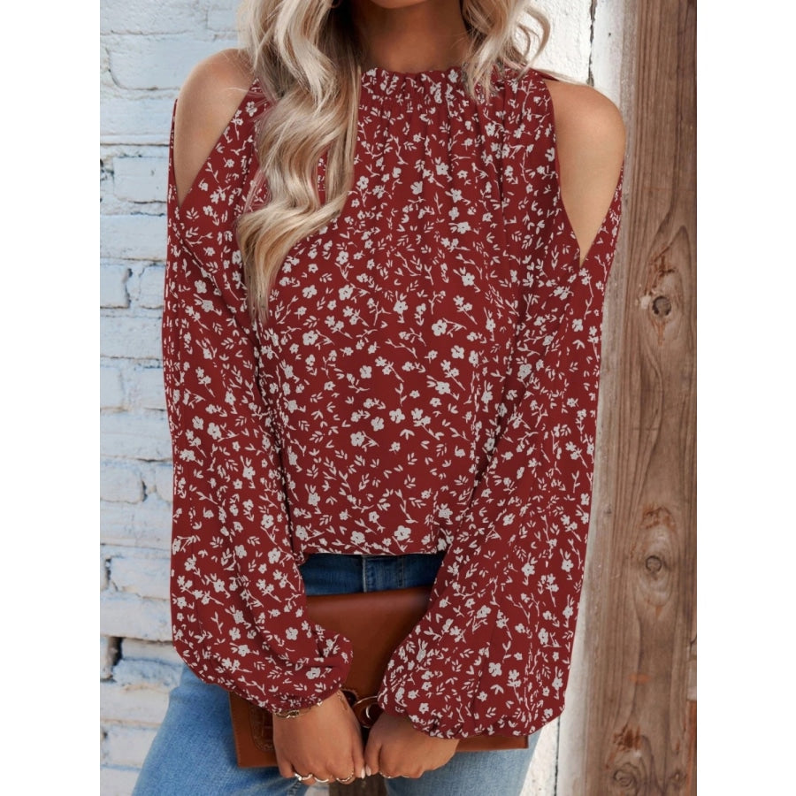 Floral Cold-Shoulder Blouse Deep Red / S