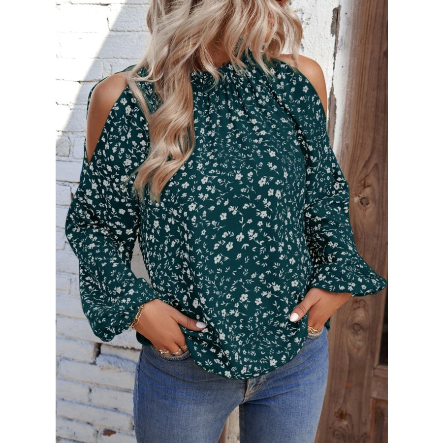 Floral Cold-Shoulder Blouse Green / S