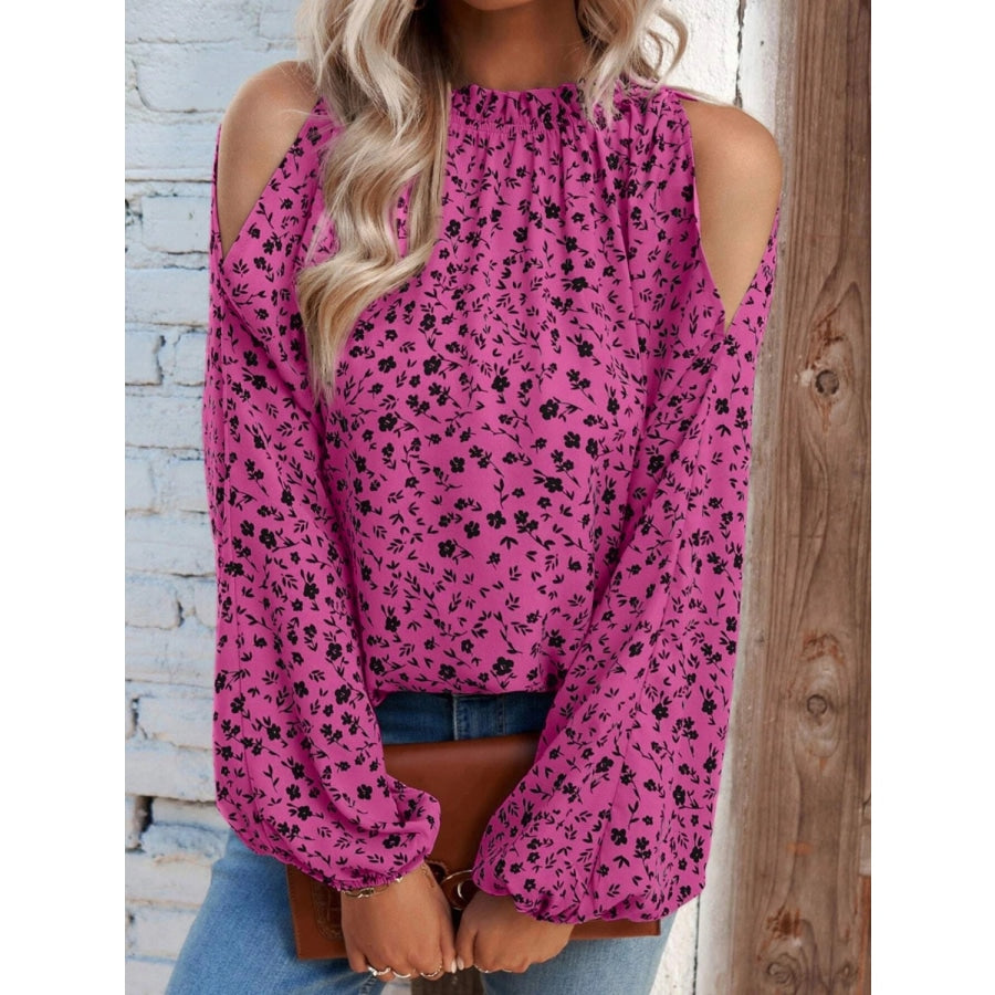 Floral Cold-Shoulder Blouse Hot Pink / S