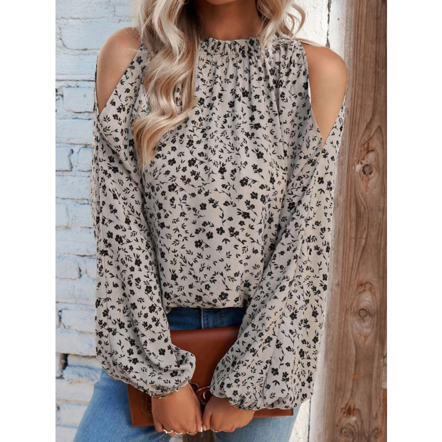 Floral Cold-Shoulder Blouse Light Gray / S