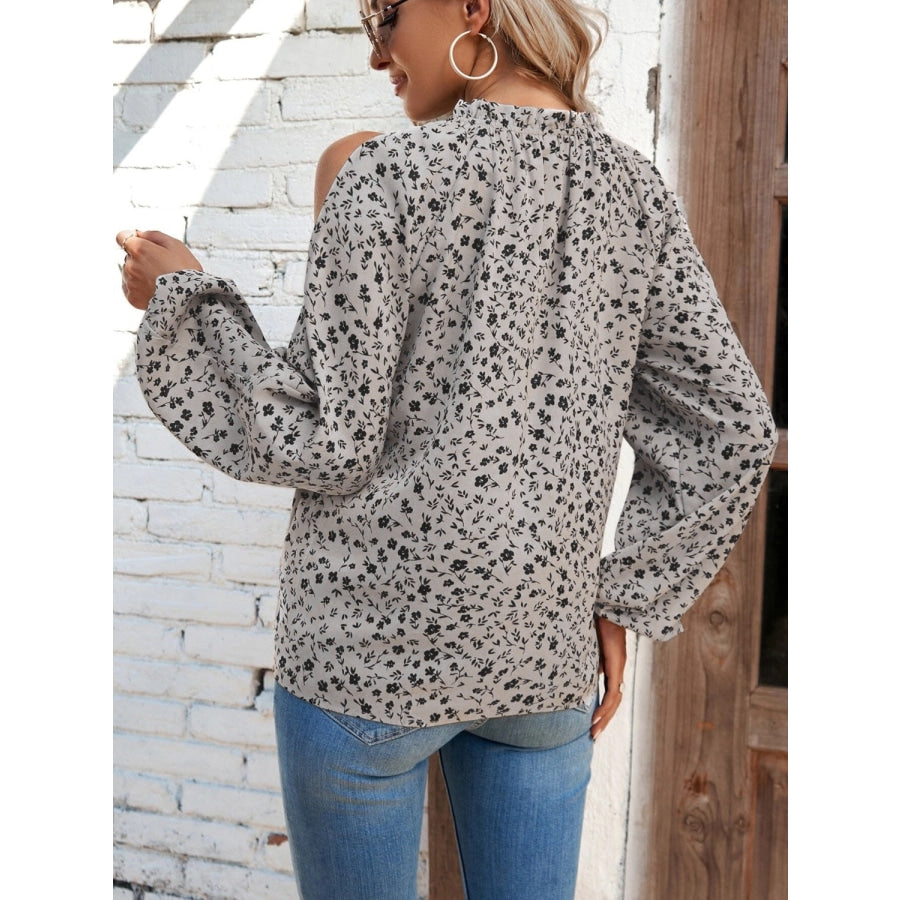 Floral Cold-Shoulder Blouse Light Gray / S