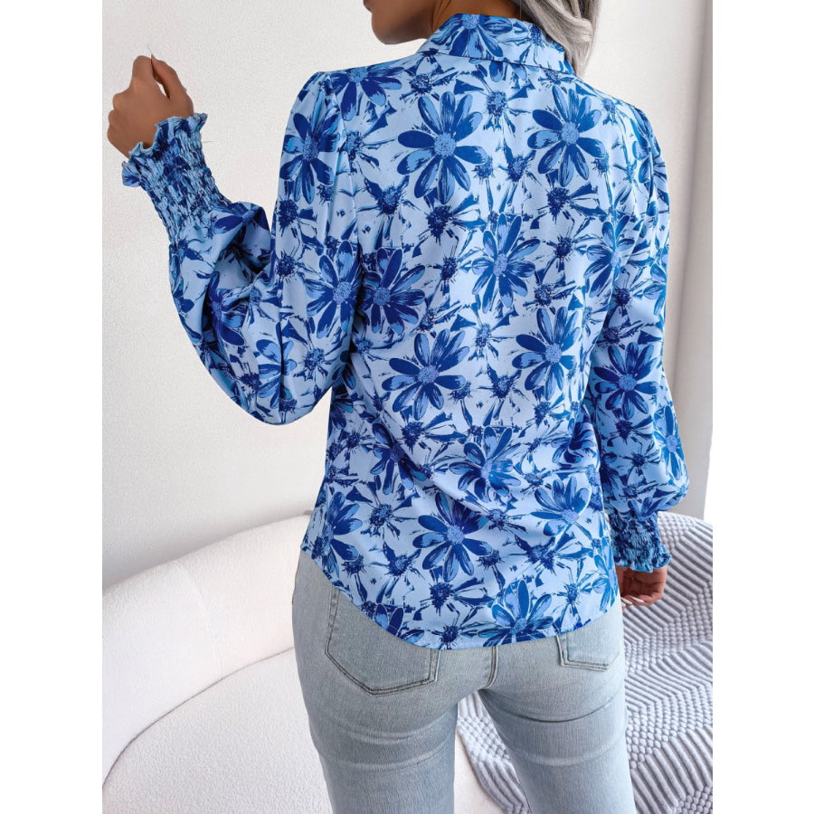 Floral Collared Neck Long Sleeve Shirt Apparel and Accessories