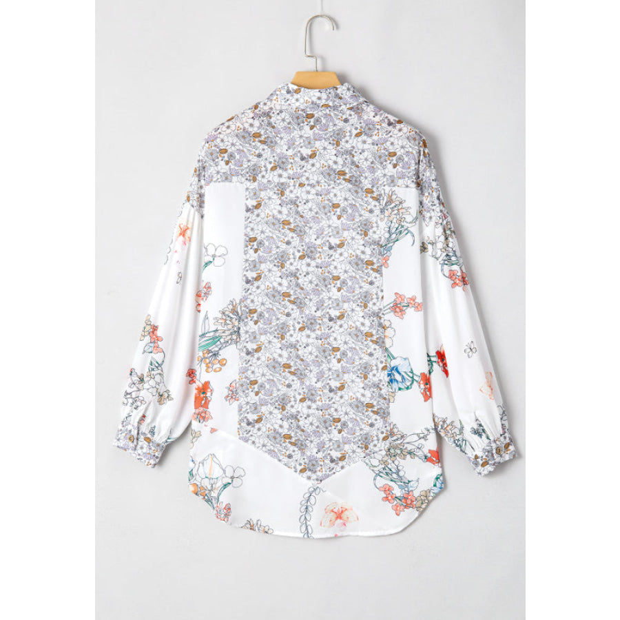 Floral Collared Neck Long Sleeve Shirt Apparel and Accessories