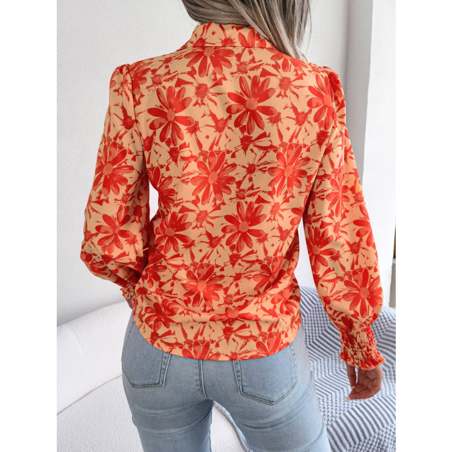 Floral Collared Neck Long Sleeve Shirt Apparel and Accessories