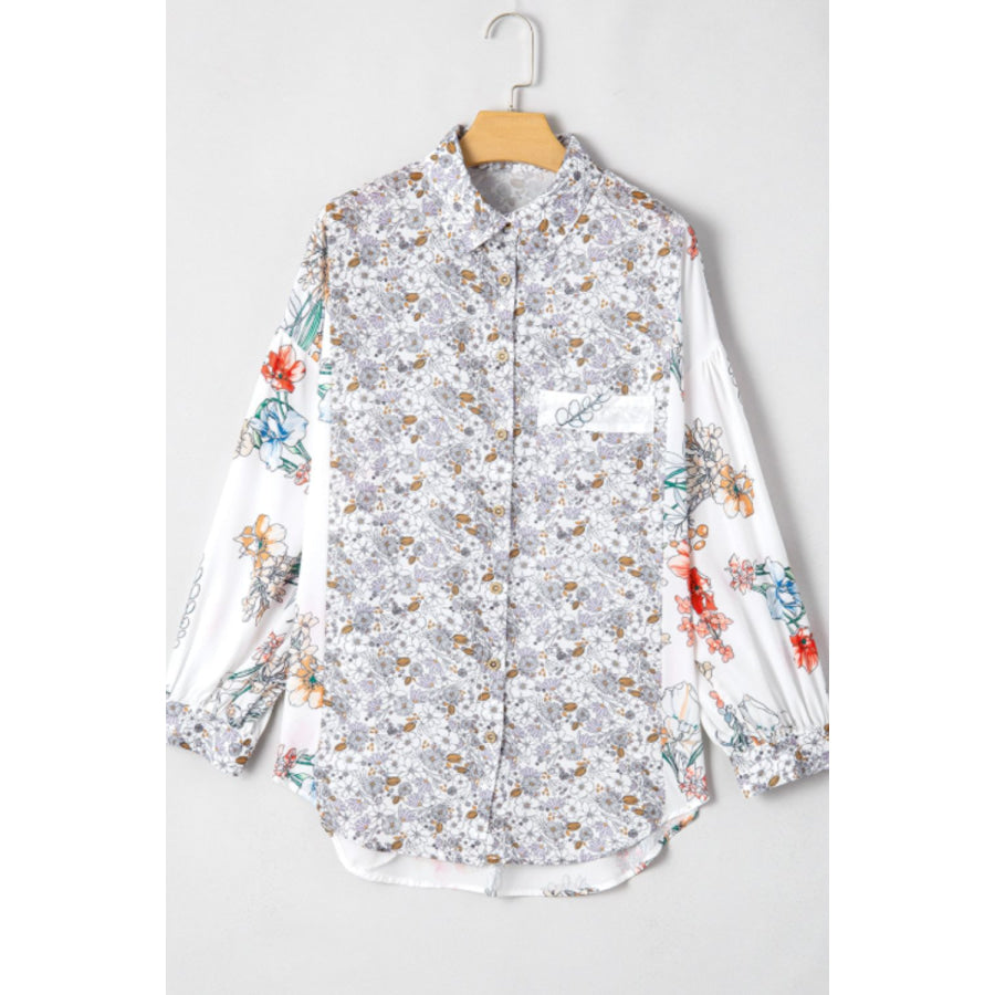 Floral Collared Neck Long Sleeve Shirt Apparel and Accessories