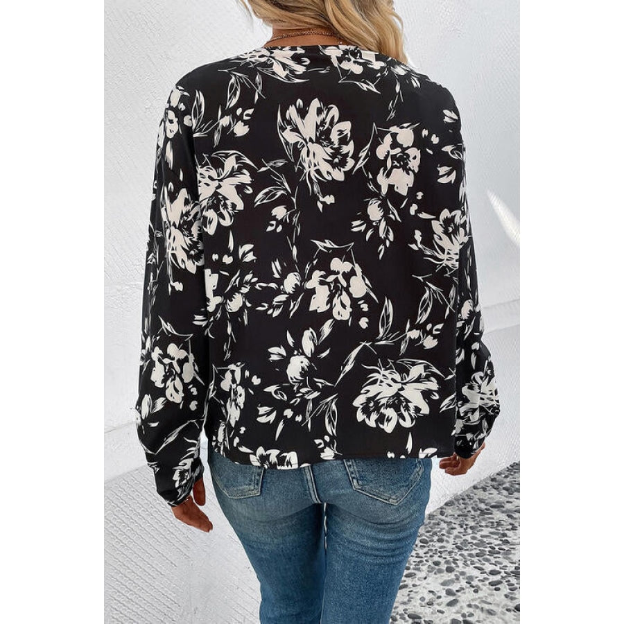 Floral Collared Neck Long Sleeve Top