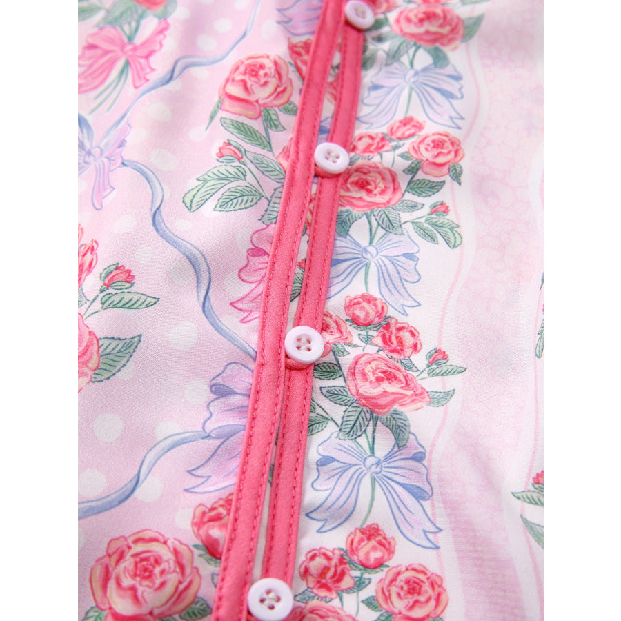 Floral Collared Ruffled Half Sleeve Shirt Apparel and Accessories
