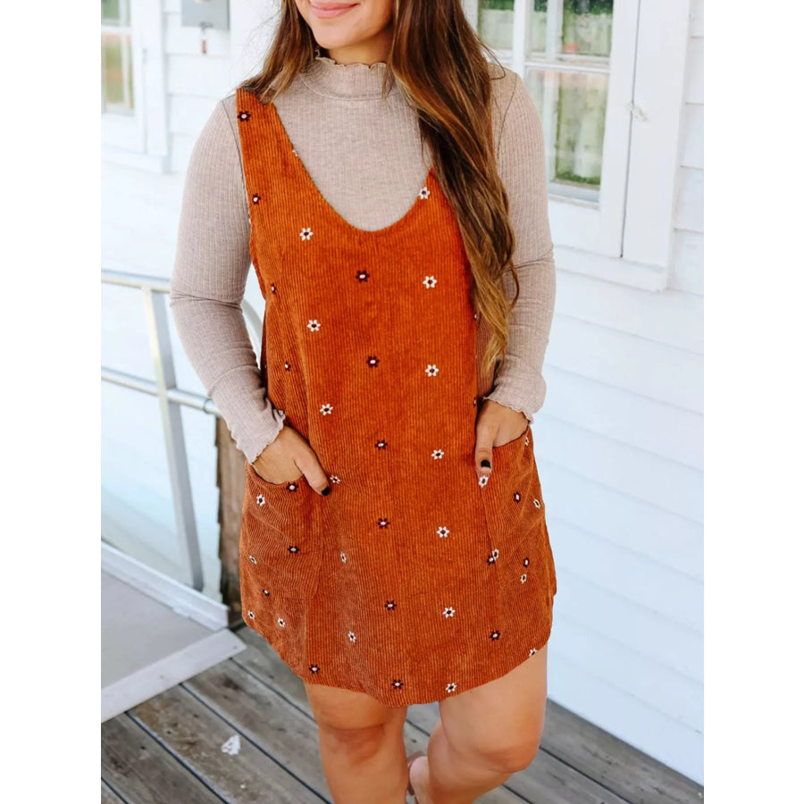 Floral Corduroy Overall Dress Apparel and Accessories