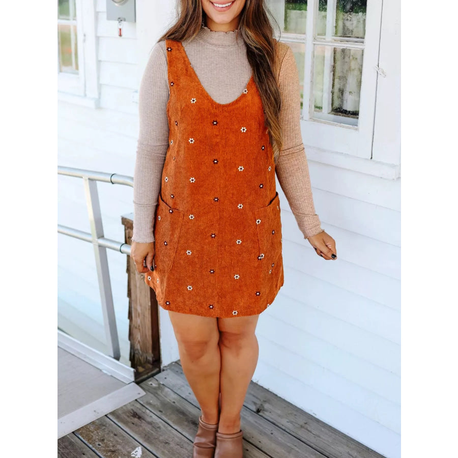 Floral Corduroy Overall Dress Apparel and Accessories