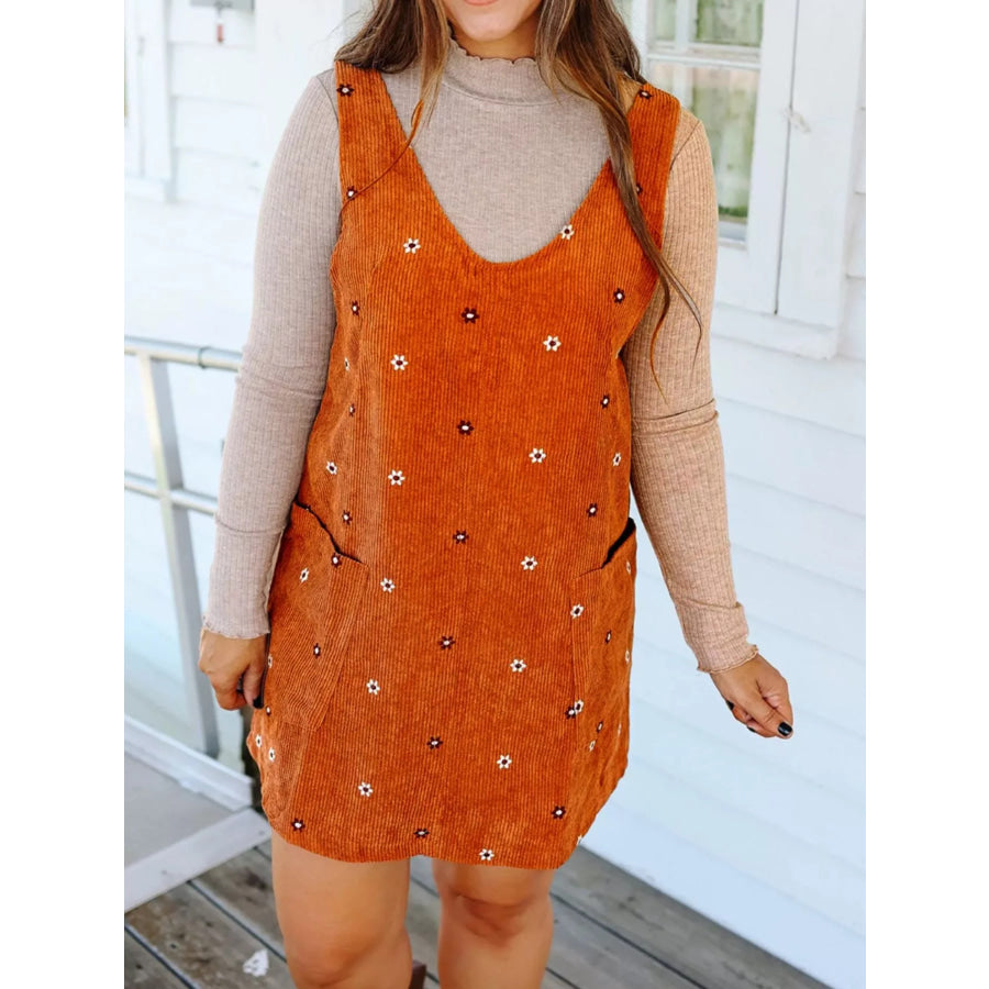 Floral Corduroy Overall Dress Terracotta / S Apparel and Accessories