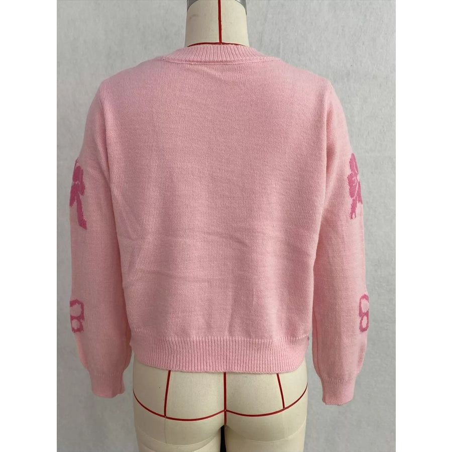 Floral Crew Neck Cropped Knit Cardigan Apparel and Accessories