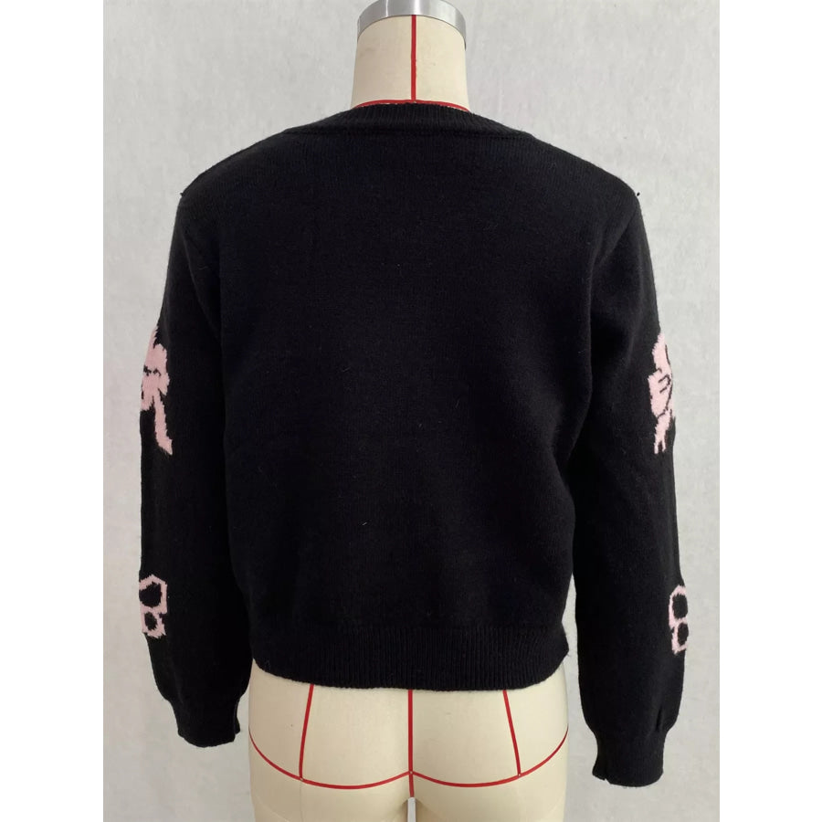 Floral Crew Neck Cropped Knit Cardigan Apparel and Accessories