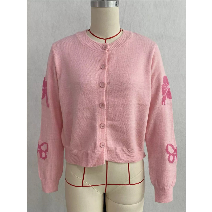 Floral Crew Neck Cropped Knit Cardigan Apparel and Accessories