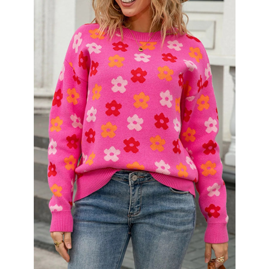 Floral Crew Neck Sweater Apparel and Accessories
