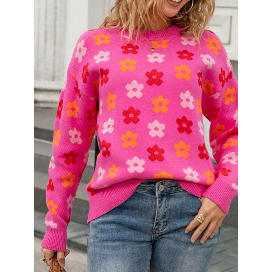 Floral Crew Neck Sweater Apparel and Accessories