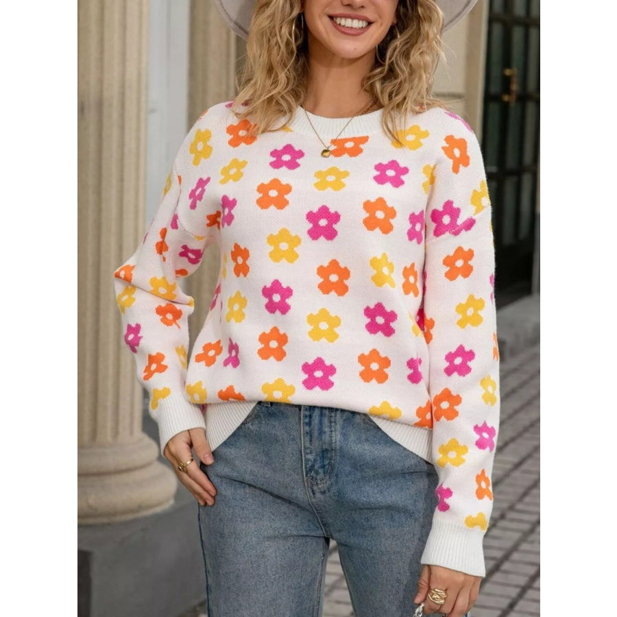 Floral Crew Neck Sweater Apparel and Accessories