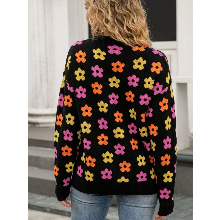 Floral Crew Neck Sweater Apparel and Accessories