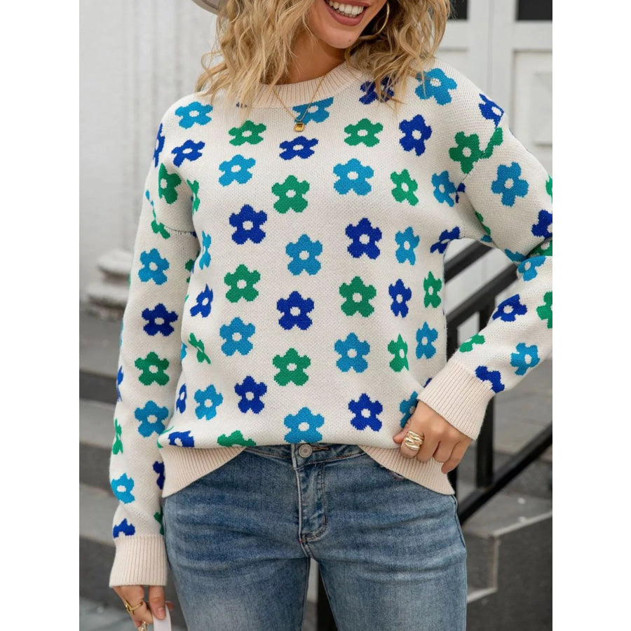 Floral Crew Neck Sweater Apparel and Accessories