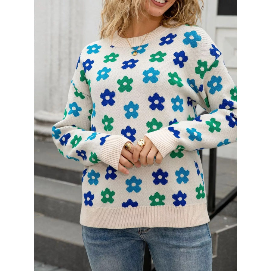 Floral Crew Neck Sweater Apparel and Accessories