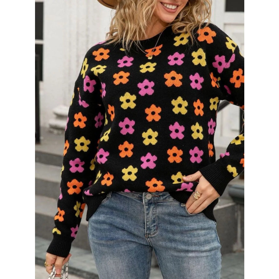 Floral Crew Neck Sweater Apparel and Accessories