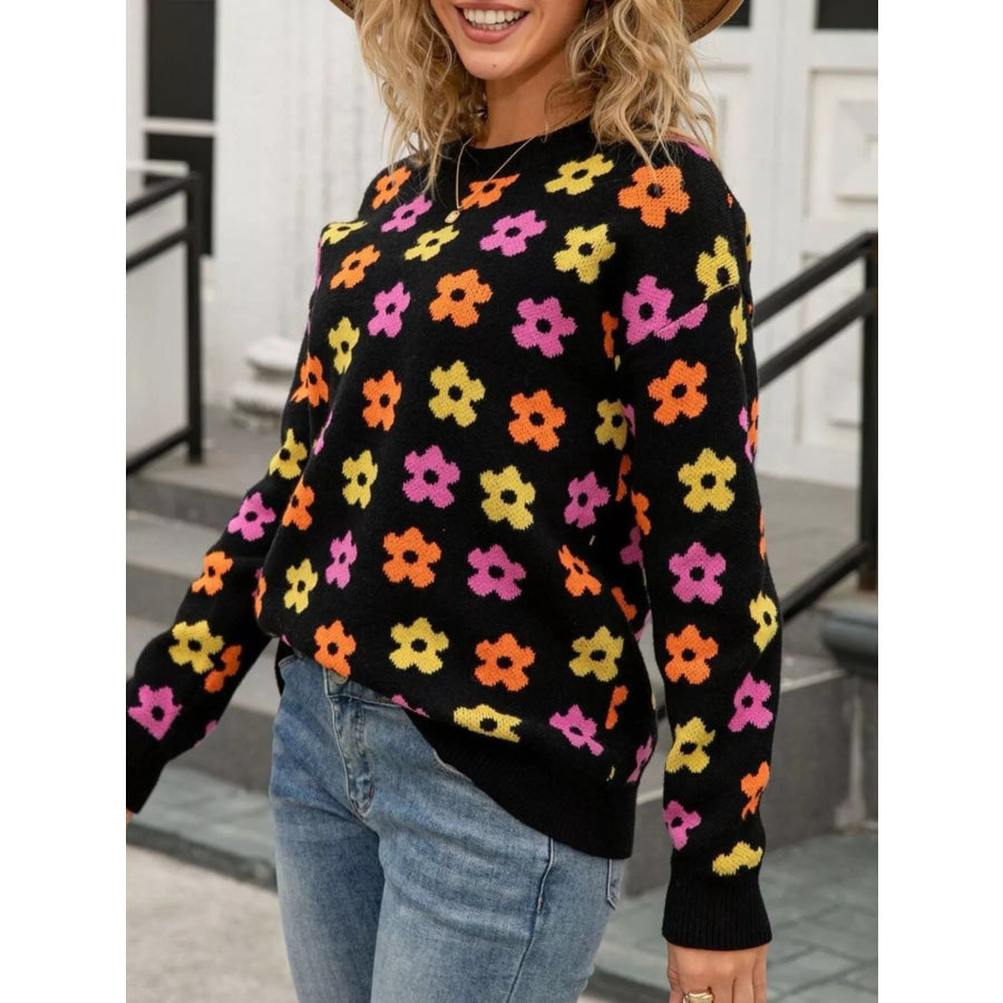 Floral Crew Neck Sweater Apparel and Accessories
