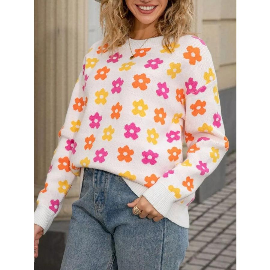 Floral Crew Neck Sweater Apparel and Accessories