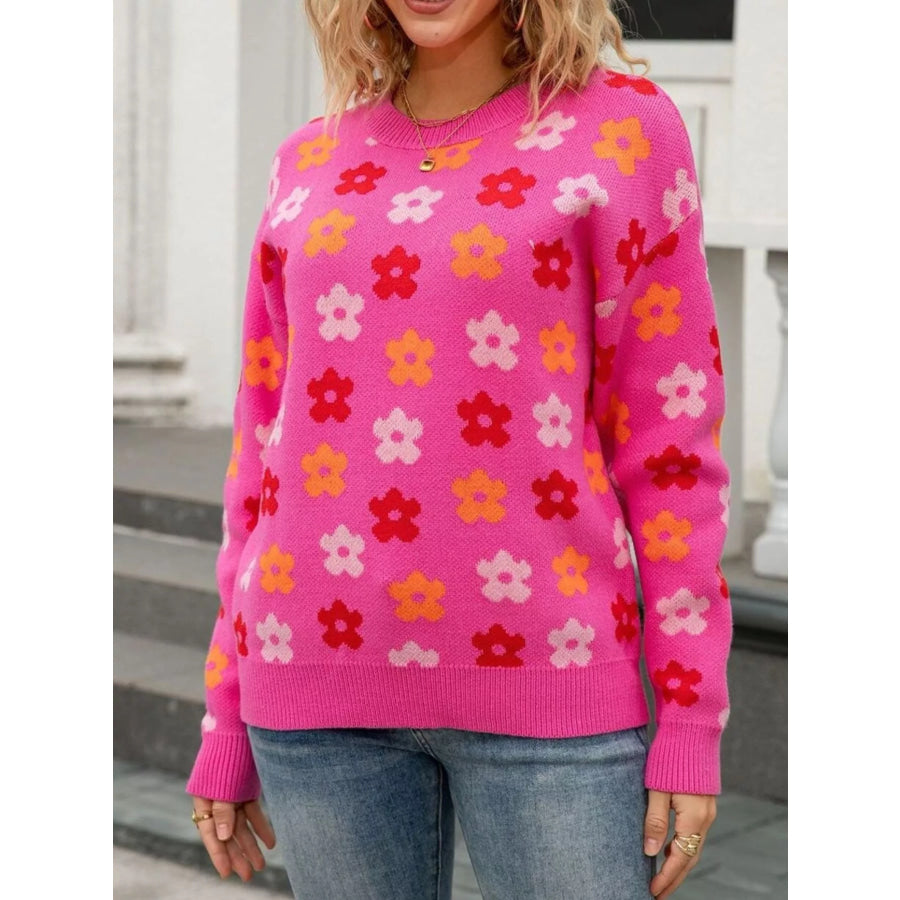 Floral Crew Neck Sweater Apparel and Accessories